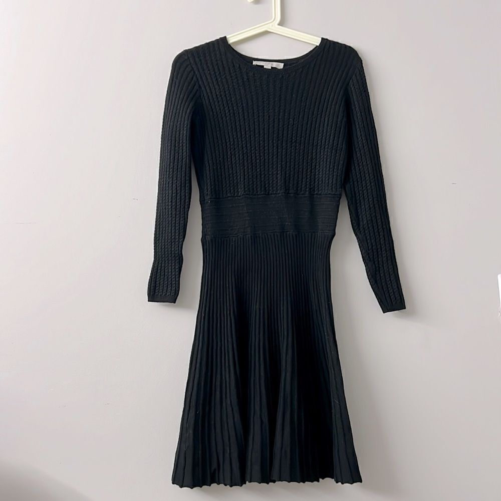 LOFT women wool blend black warm knitted sweater dress size S